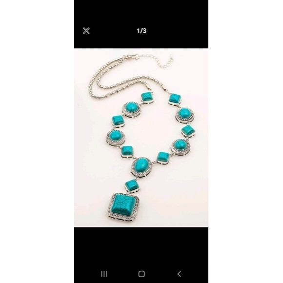 Turquoise Silver Statement Necklace Western Boho Indian Hippie Sexy Bold Glam‎ - Picture 3 of 3
